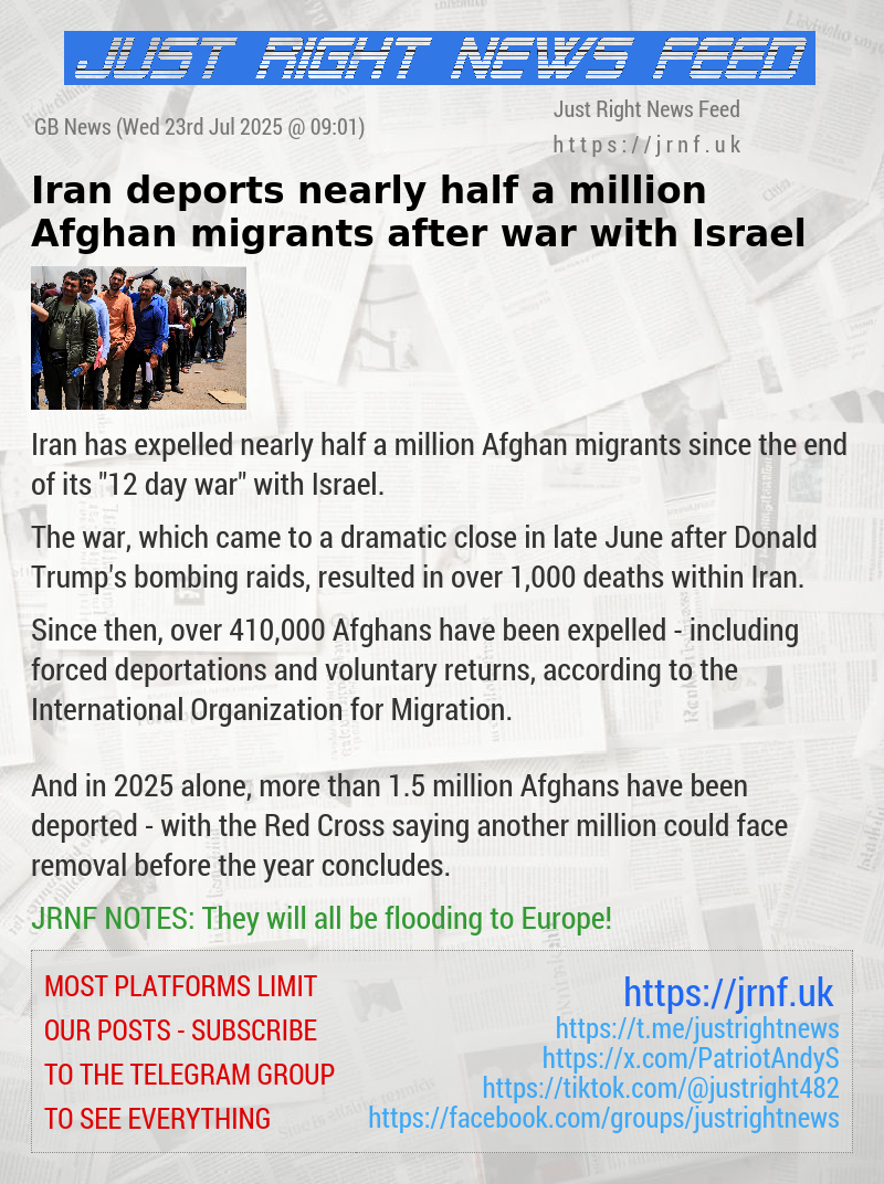 Iran deports nearly half a million Afghan migrants after war with Israel