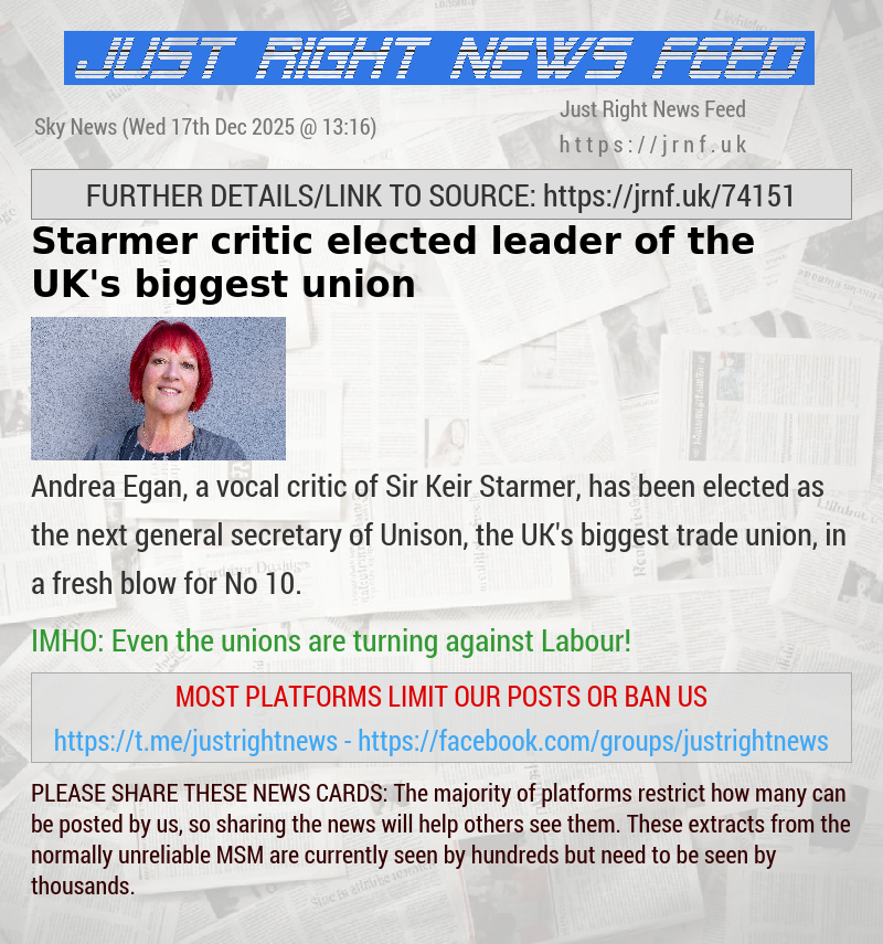 Starmer critic elected leader of the UK’s biggest union