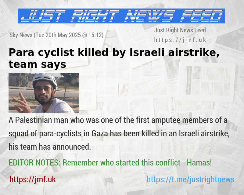 Para—cyclist killed by Israeli airstrike, team says