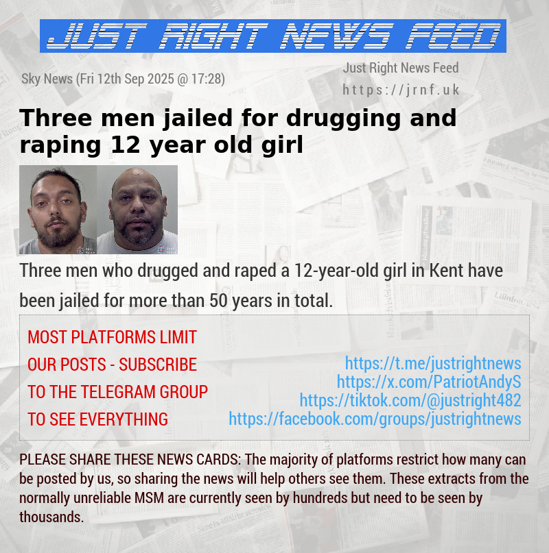 Three men jailed for drugging and raping 12—year—old girl
