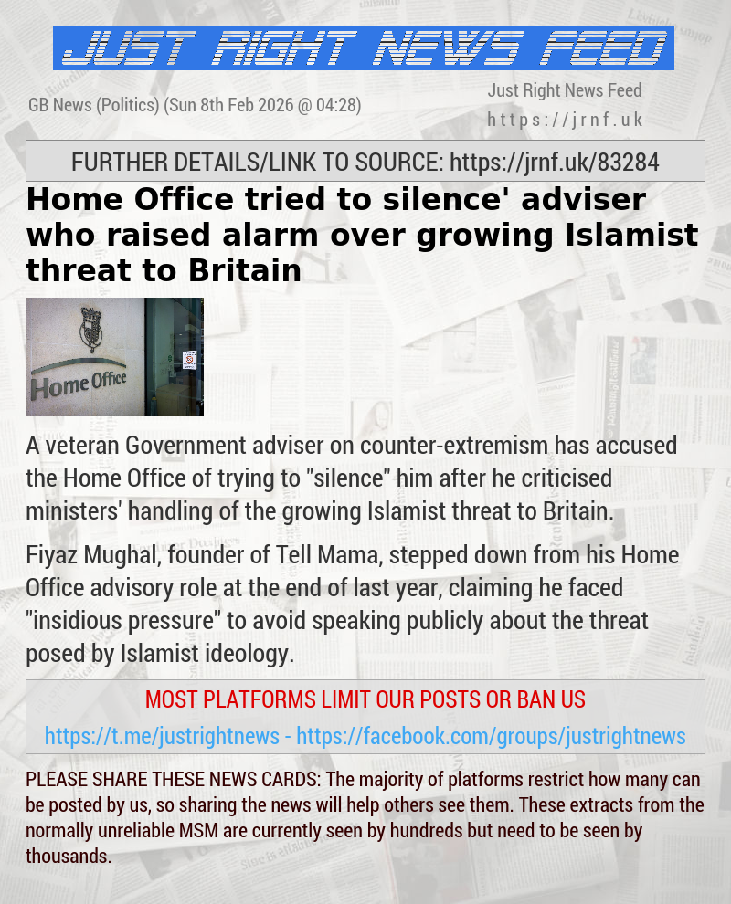 Home Office ‘tried to silence’ adviser who raised alarm over growing Islamist threat to Britain
