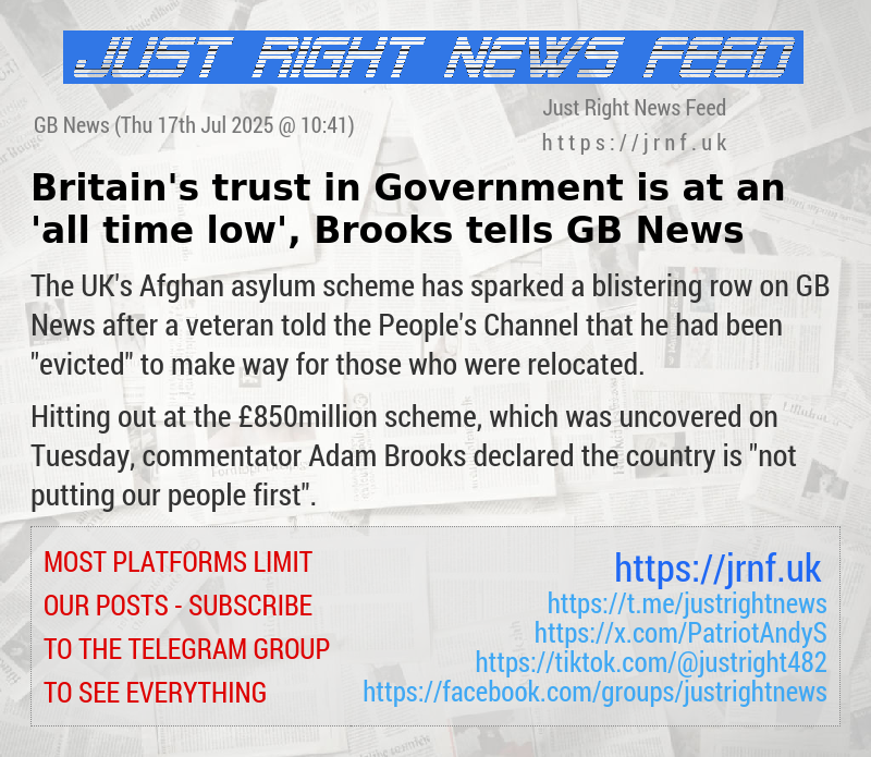 Britain’s trust in Government is at an ’all time low’, Brooks tells GB News