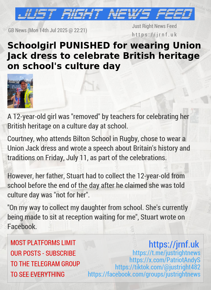 Schoolgirl PUNISHED for wearing Union Jack dress to celebrate British heritage on school’s culture day