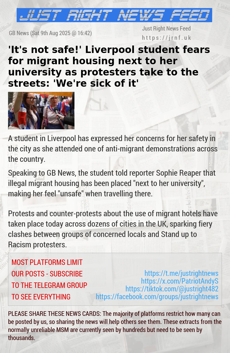 ’It’s not safe!’ Liverpool student fears for migrant housing next to her university as protesters take to the streets: ’We’re sick of it’