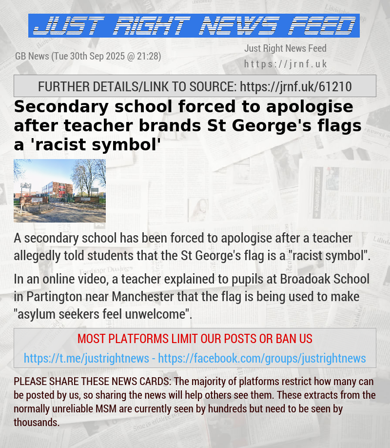 Secondary school forced to apologise after teacher brands St George’s flags a ’racist symbol’