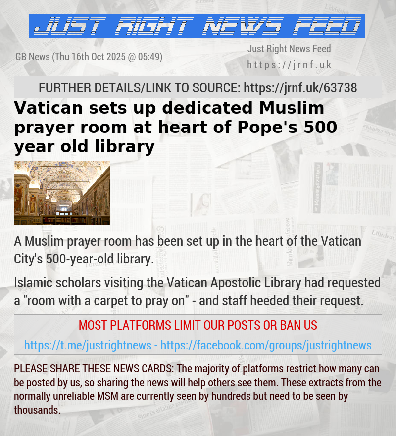 Vatican sets up dedicated Muslim prayer room at heart of Pope’s 500—year—old library