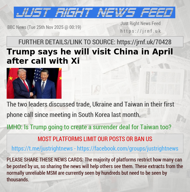 Trump says he will visit China in April after call with Xi