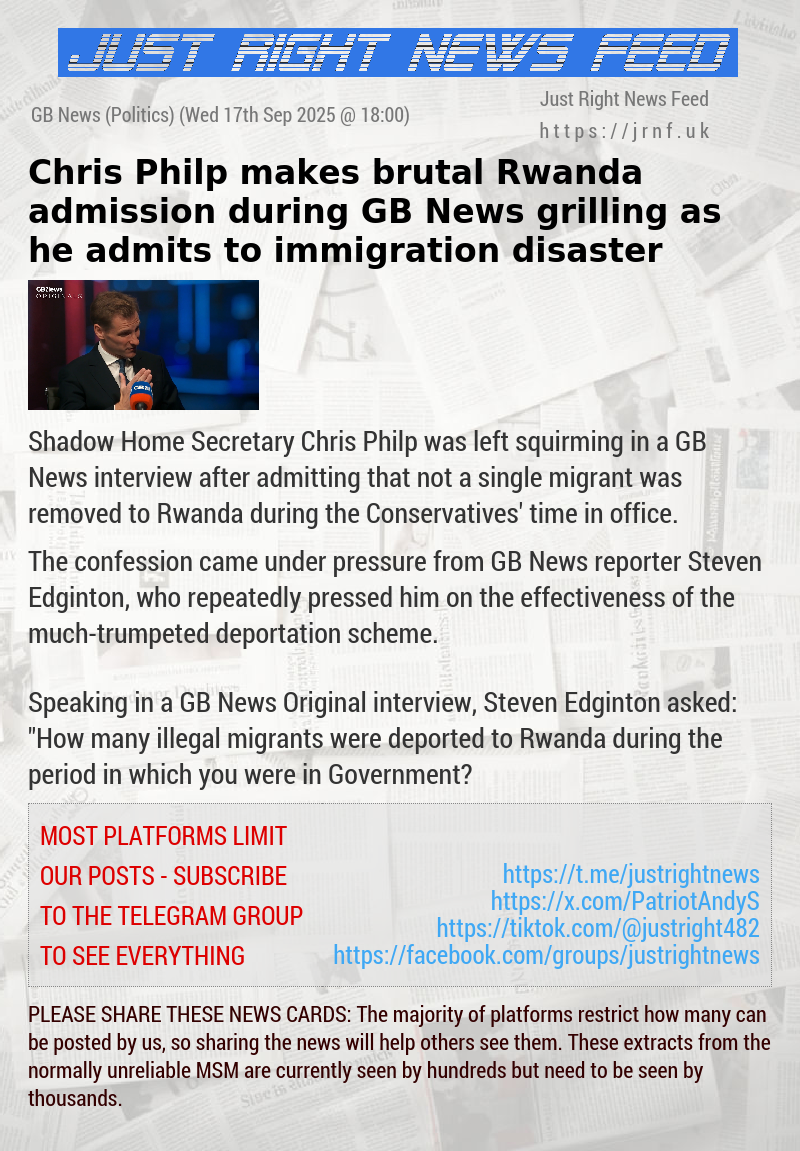 Chris Philp makes brutal Rwanda admission during GB News grilling as he admits to immigration disaster