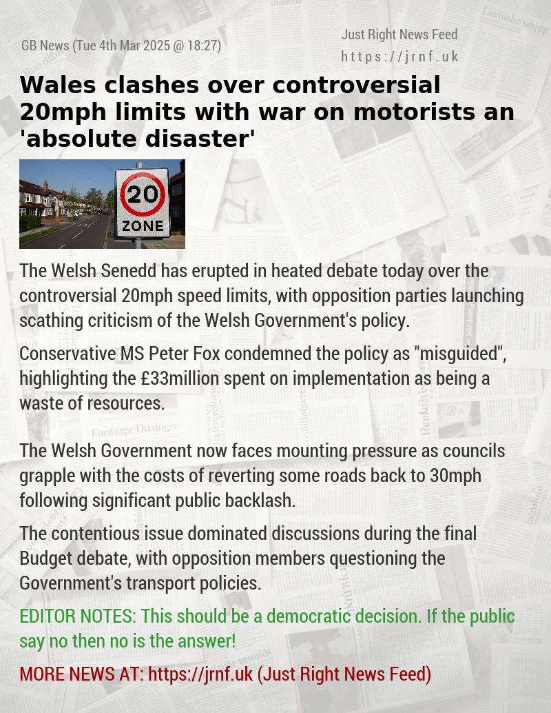 Wales clashes over controversial 20mph limits with war on motorists an ’absolute disaster’