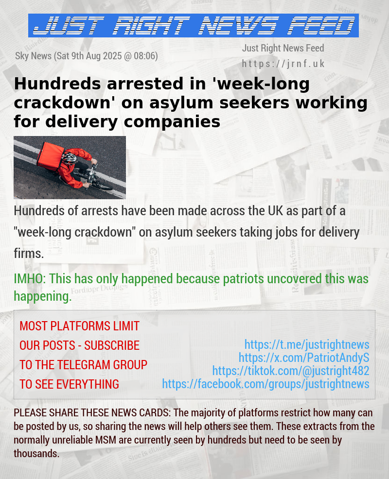 Hundreds arrested in ’week—long crackdown’ on asylum seekers working for delivery companies