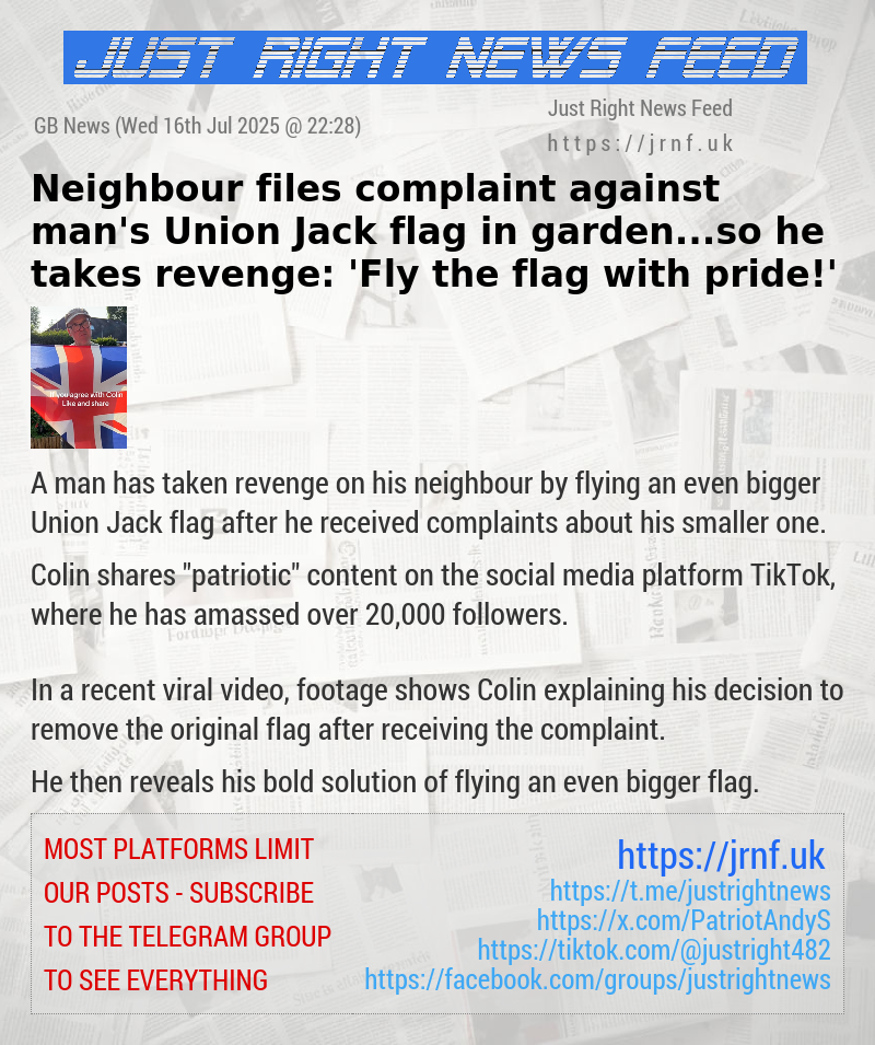 Neighbour files complaint against man’s Union Jack flag in garden...so he takes revenge: ’Fly the flag with pride!’
