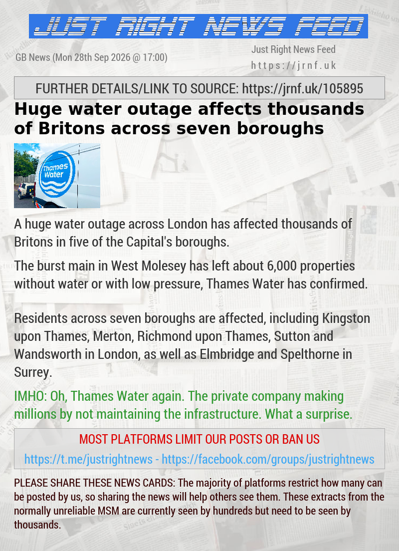 Huge water outage affects thousands of Britons across seven boroughs