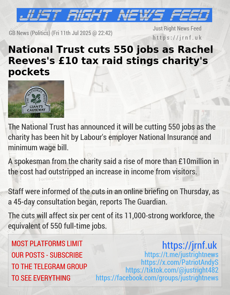 National Trust cuts 550 jobs as Rachel Reeves’s £10 tax raid stings charity’s pockets