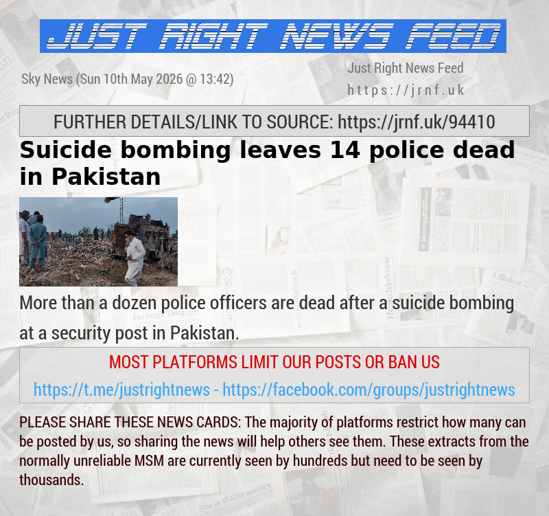 Suicide bombing leaves 14 police dead in Pakistan