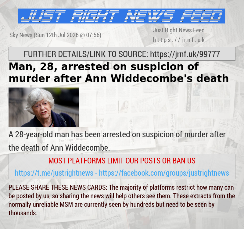 Man, 28, arrested on suspicion of murder after Ann Widdecombe’s death