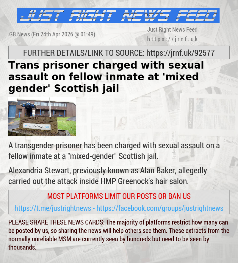 Trans prisoner charged with sexual assault on fellow inmate at ’mixed—gender’ Scottish jail
