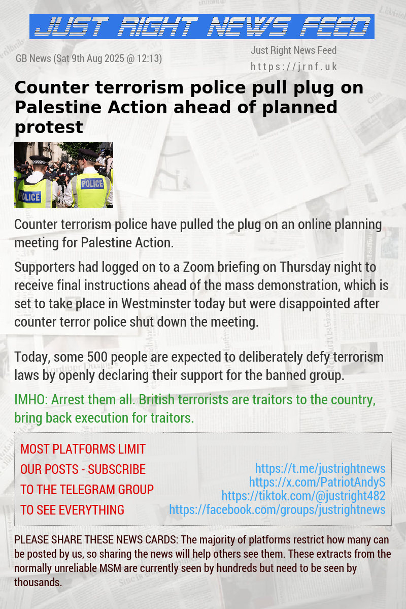 Counter terrorism police pull plug on Palestine Action ahead of planned protest