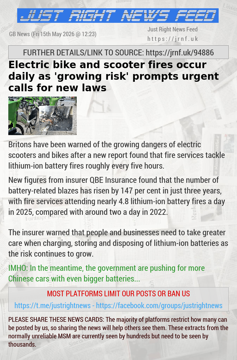 Electric bike and scooter fires occur daily as ’growing risk’ prompts urgent calls for new laws
