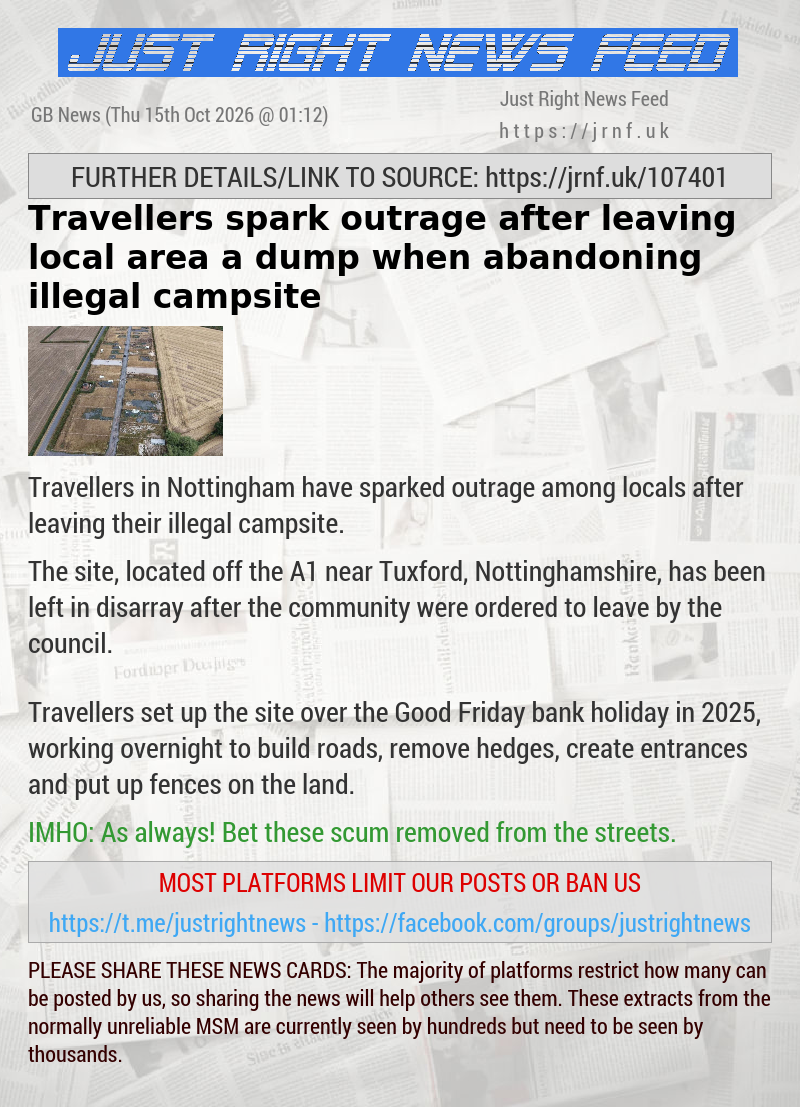 Travellers spark outrage after leaving local area a dump when abandoning illegal campsite