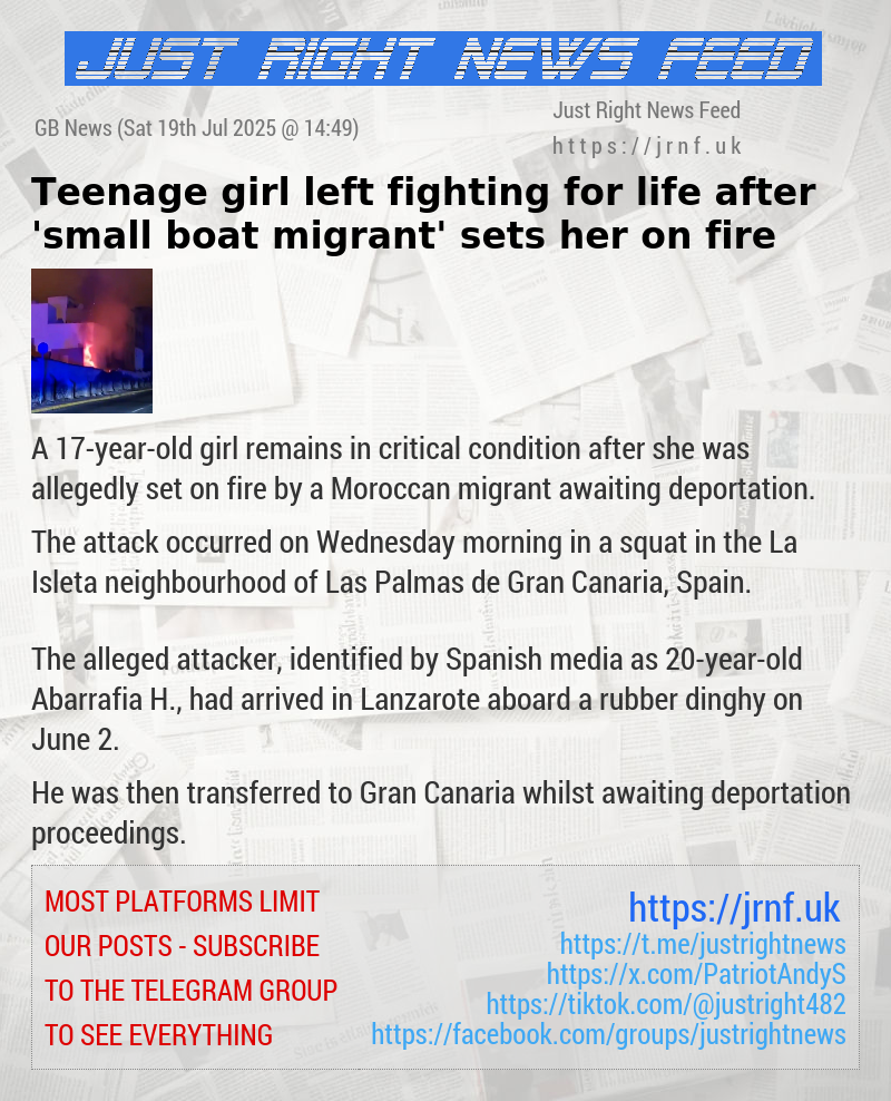 Teenage girl left fighting for life after ’small boat migrant’ sets her on fire