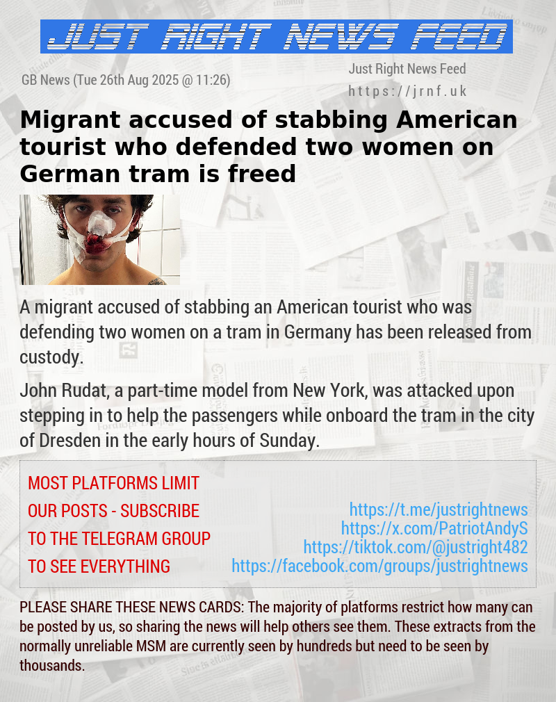 Migrant accused of stabbing American tourist who defended two women on German tram is freed
