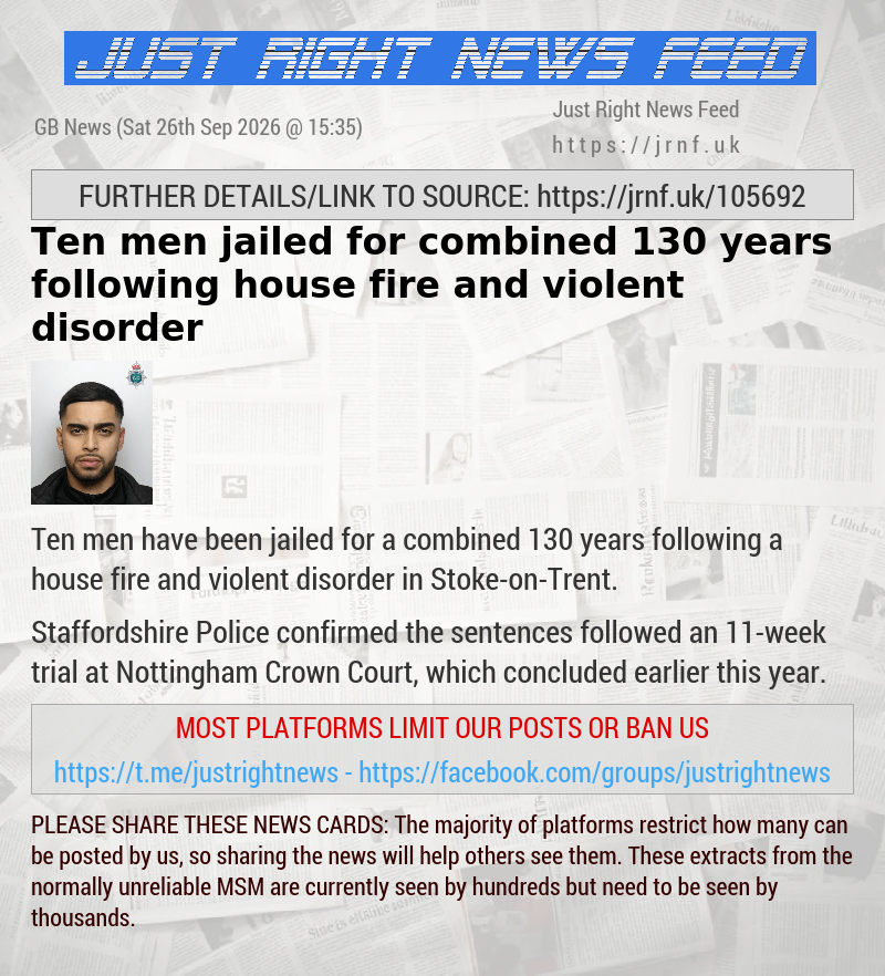 Ten men jailed for combined 130 years following house fire and violent disorder