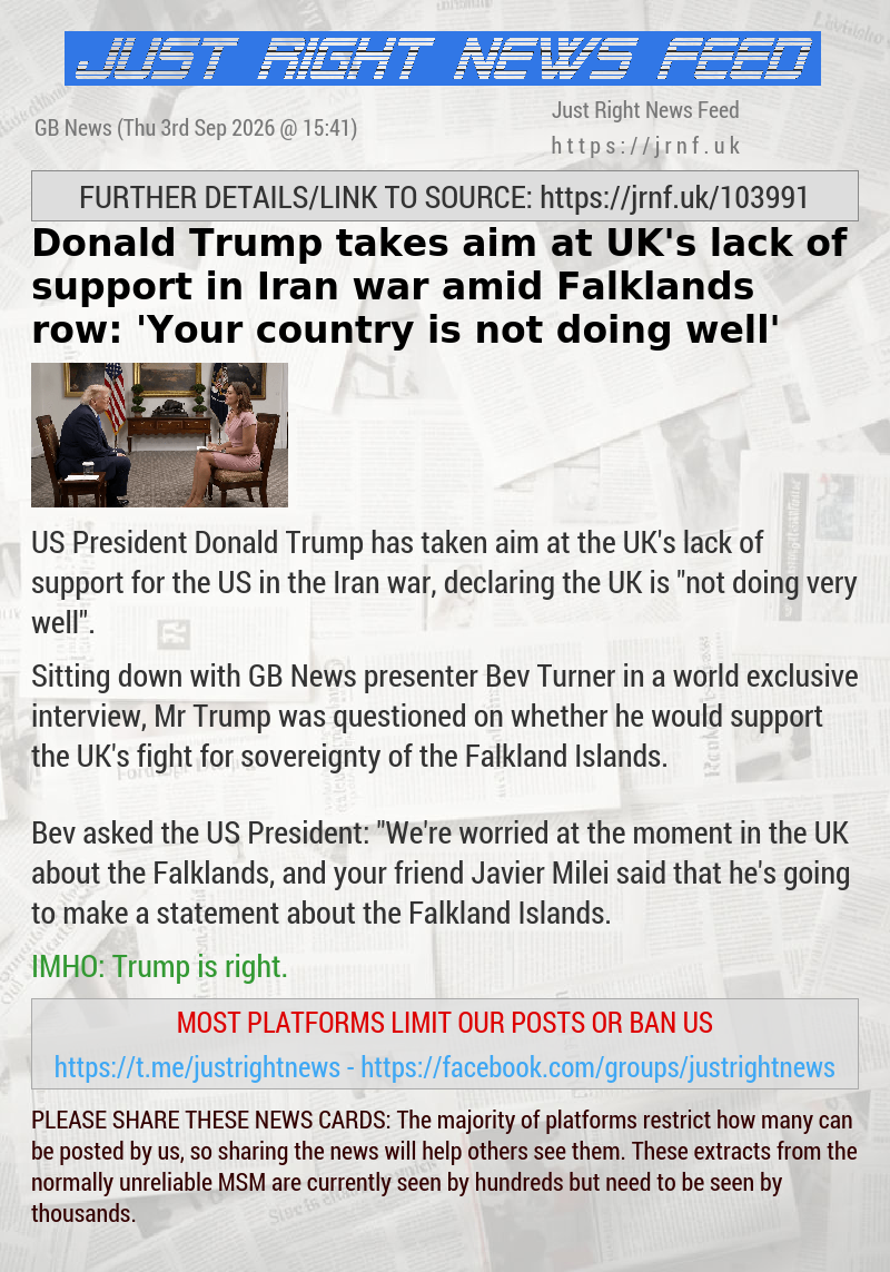 Donald Trump takes aim at UK’s lack of support in Iran war amid Falklands row: ’Your country is not doing well’