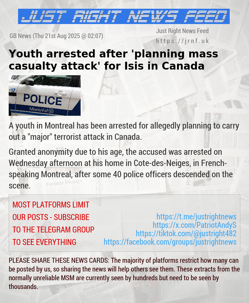Youth arrested after ’planning mass casualty attack’ for Isis in Canada