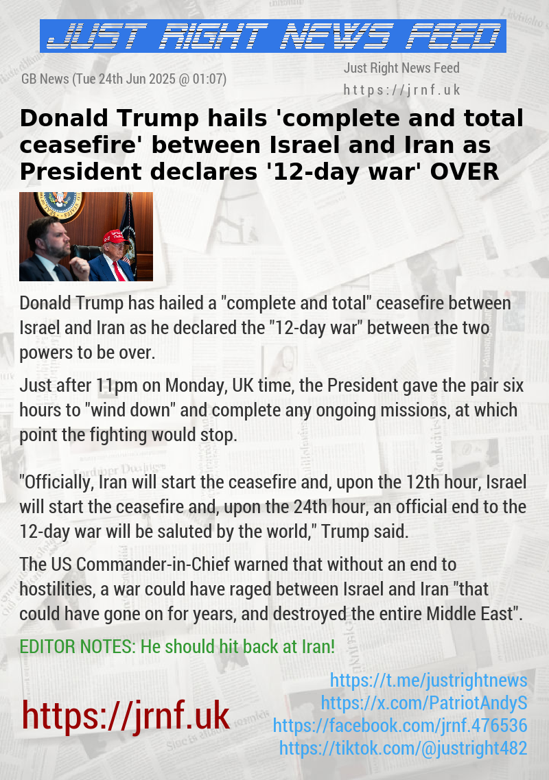 Donald Trump hails ’complete and total ceasefire’ between Israel and Iran as President declares ’12—day war’ OVER