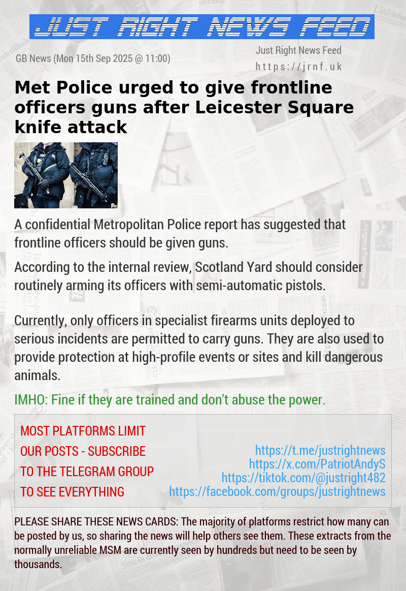 Met Police urged to give frontline officers guns after Leicester Square knife attack