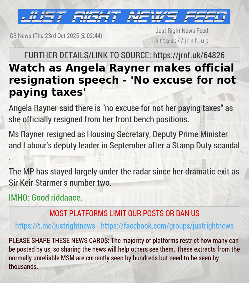 Watch as Angela Rayner makes official resignation speech — ’No excuse for not paying taxes’