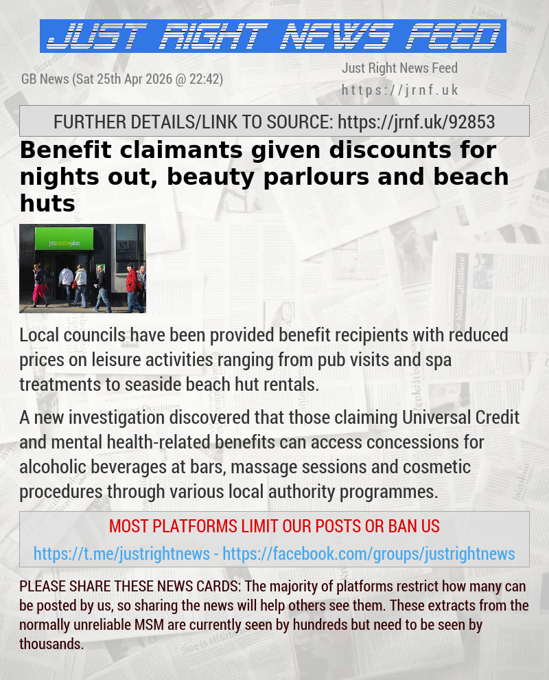 Benefit claimants given discounts for nights out, beauty parlours and beach huts