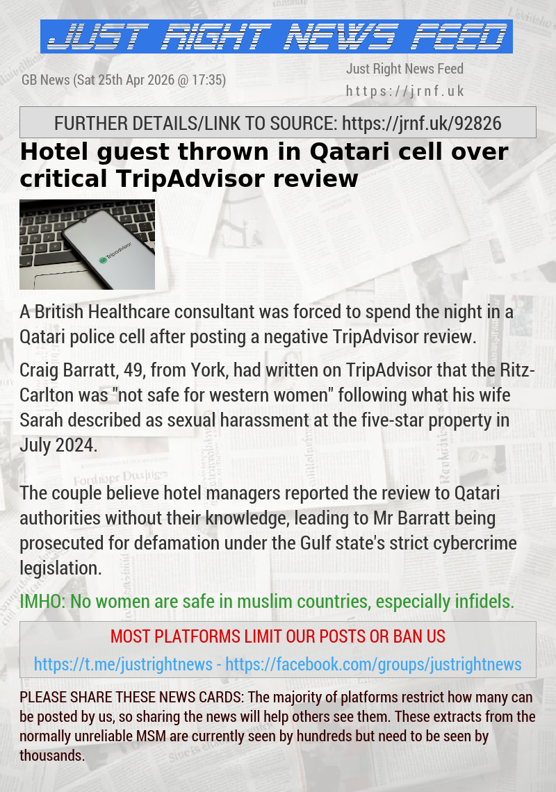 Hotel guest thrown in Qatari cell over critical TripAdvisor review