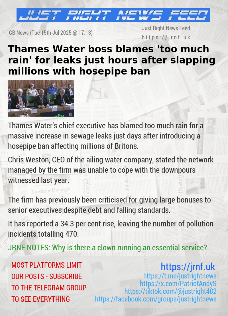 Thames Water boss blames ’too much rain’ for leaks just hours after slapping millions with hosepipe ban