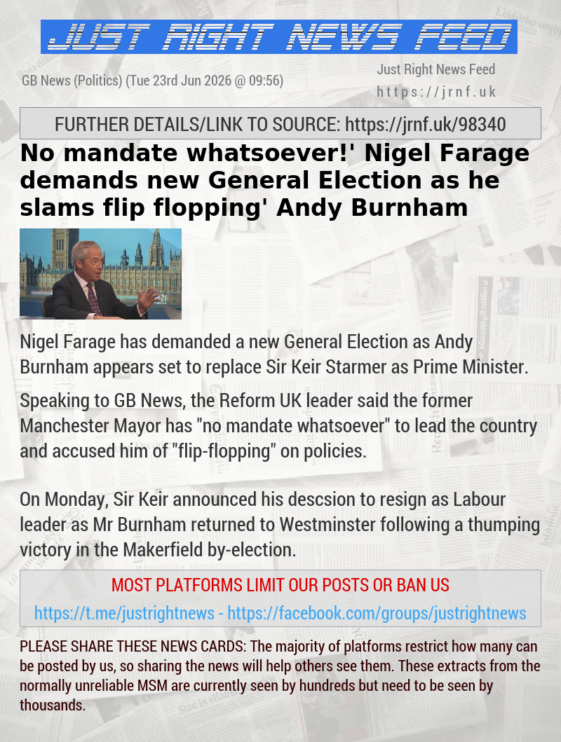 ‘No mandate whatsoever!’ Nigel Farage demands new General Election as he slams ‘flip—flopping’ Andy Burnham