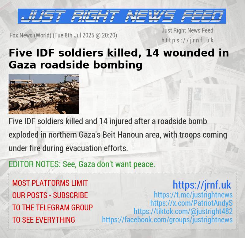 Five IDF soldiers killed, 14 wounded in Gaza roadside bombing