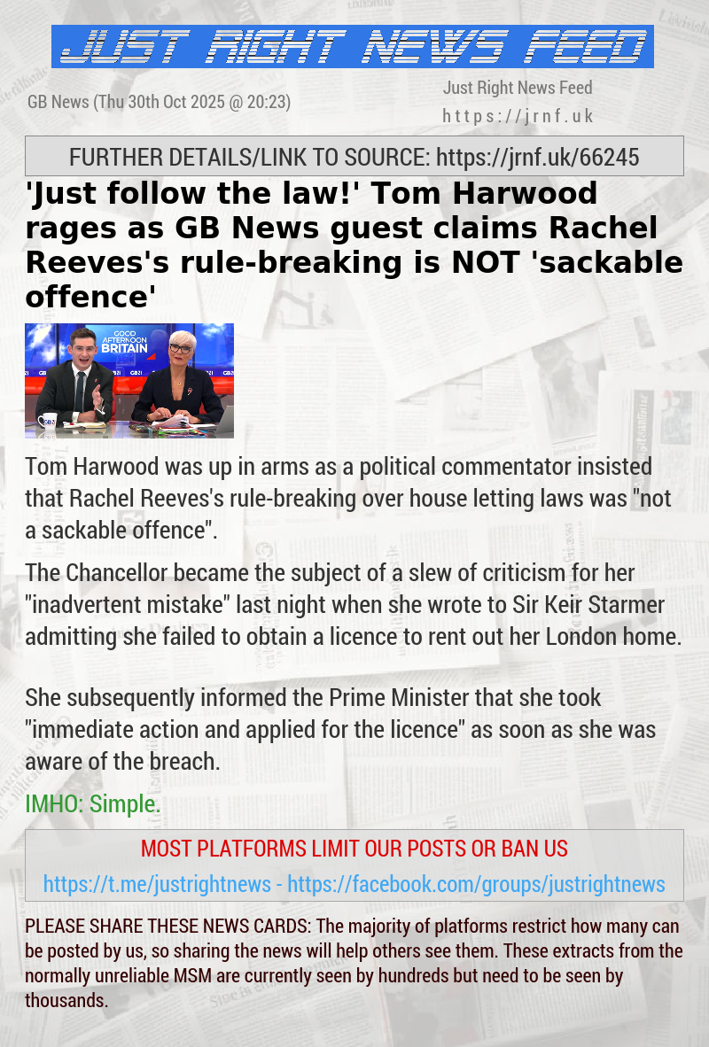 ’Just follow the law!’ Tom Harwood rages as GB News guest claims Rachel Reeves’s rule—breaking is NOT ’sackable offence’