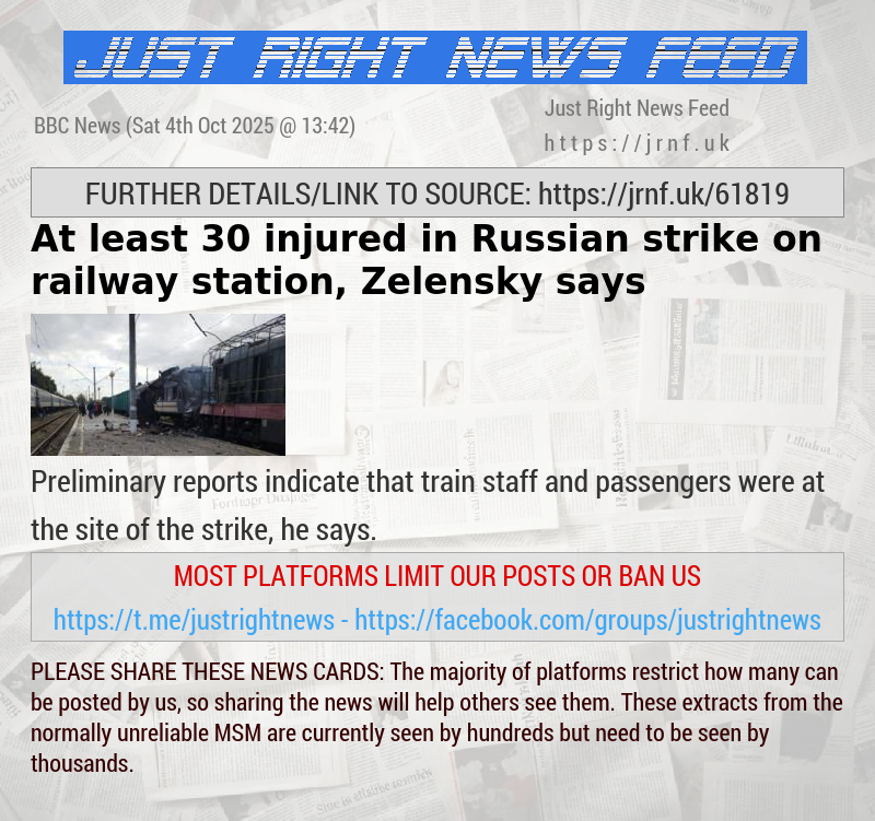 At least 30 injured in Russian strike on railway station, Zelensky says