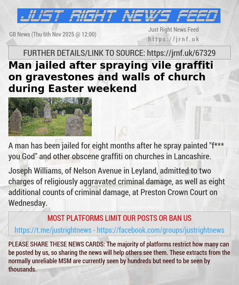 Man jailed after spraying vile graffiti on gravestones and walls of church during Easter weekend