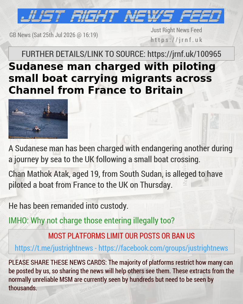 Sudanese man charged with piloting small boat carrying migrants across Channel from France to Britain