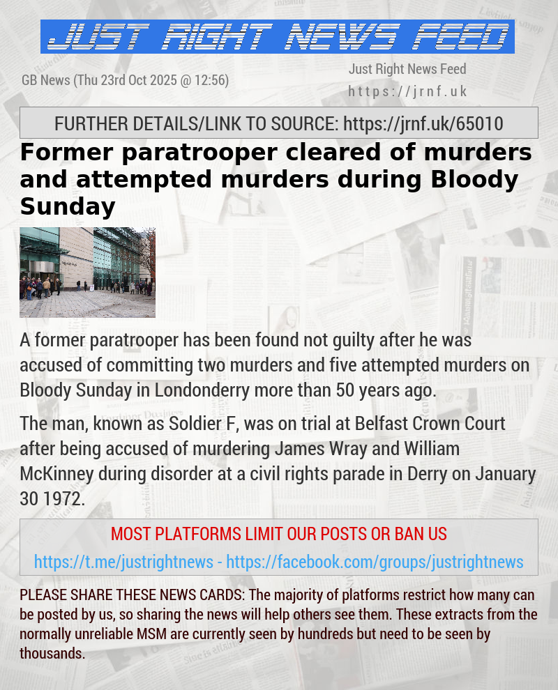 Former paratrooper cleared of murders  and attempted murders during Bloody Sunday