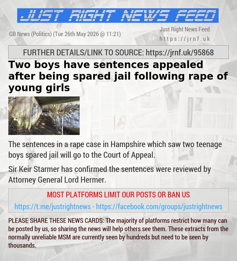 Two boys have sentences appealed after being spared jail following rape of young girls