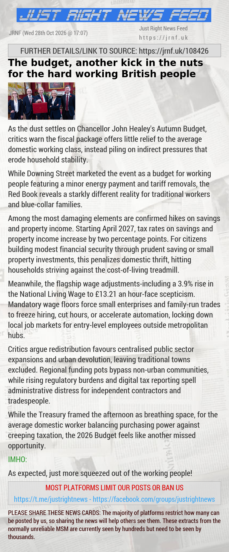 The budget, another kick in the nuts for the hard working British people