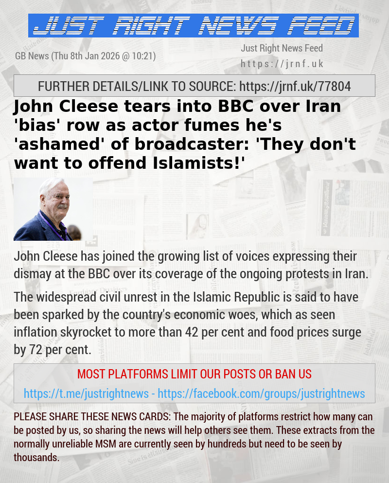 John Cleese tears into BBC over Iran ’bias’ row as actor fumes he’s ’ashamed’ of broadcaster: ’They don’t want to offend Islamists!’