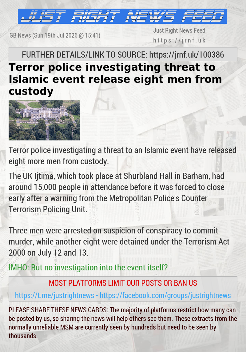 Terror police investigating threat to Islamic event release eight men from custody