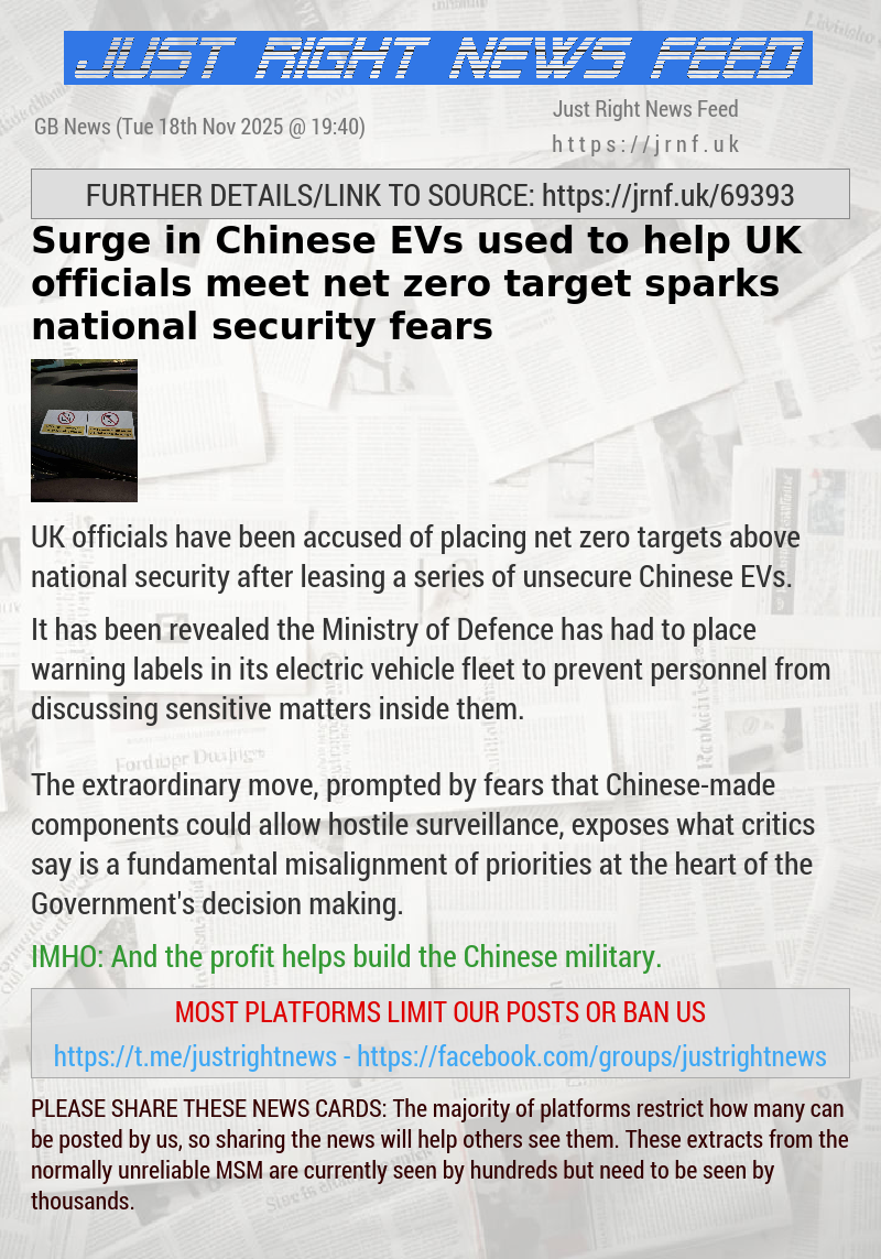 Surge in Chinese EVs used to help UK officials meet net zero target sparks national security fears