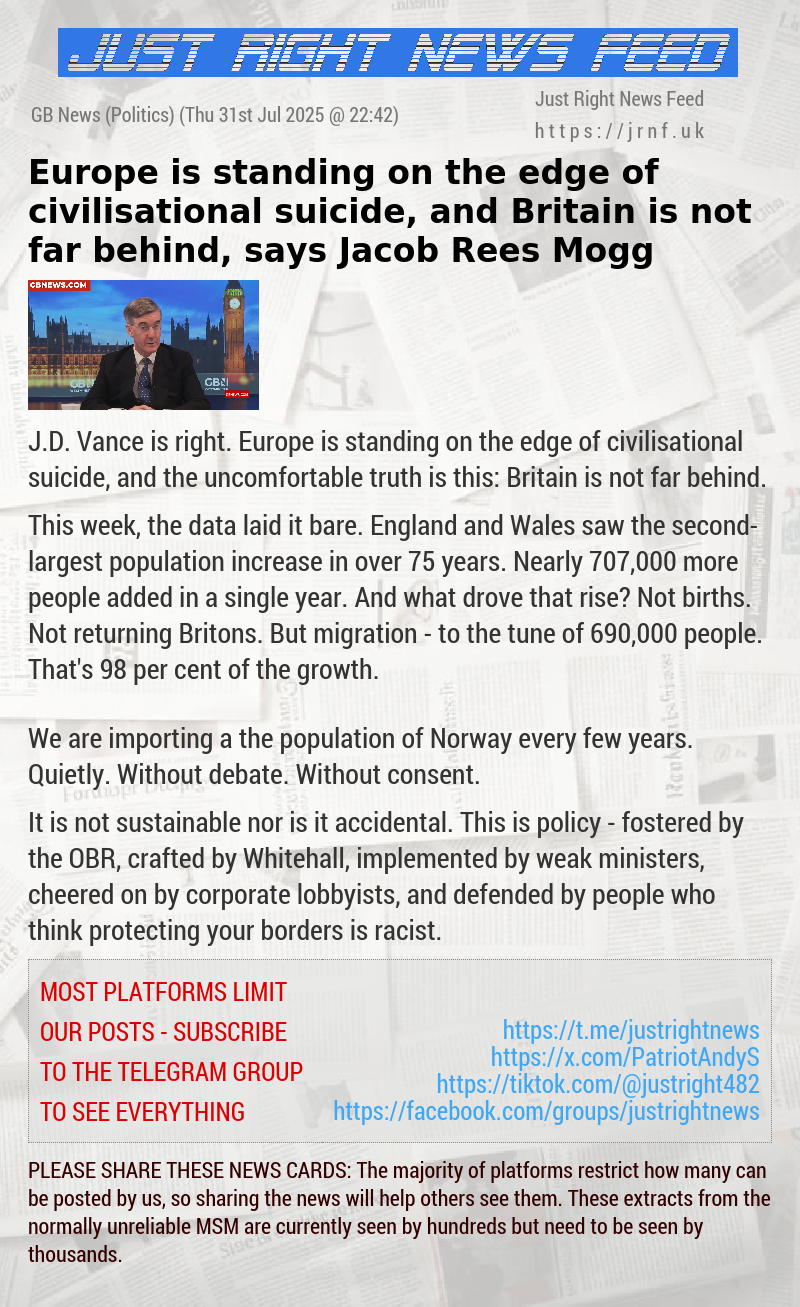 Europe is standing on the edge of civilisational suicide, and Britain is not far behind, says Jacob Rees—Mogg