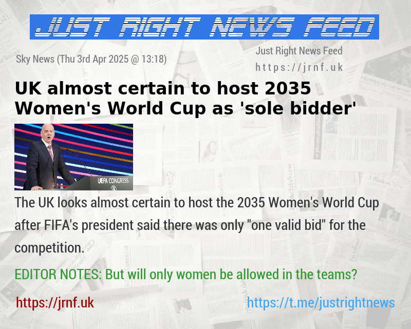 UK almost certain to host 2035 Women’s World Cup as ’sole bidder’