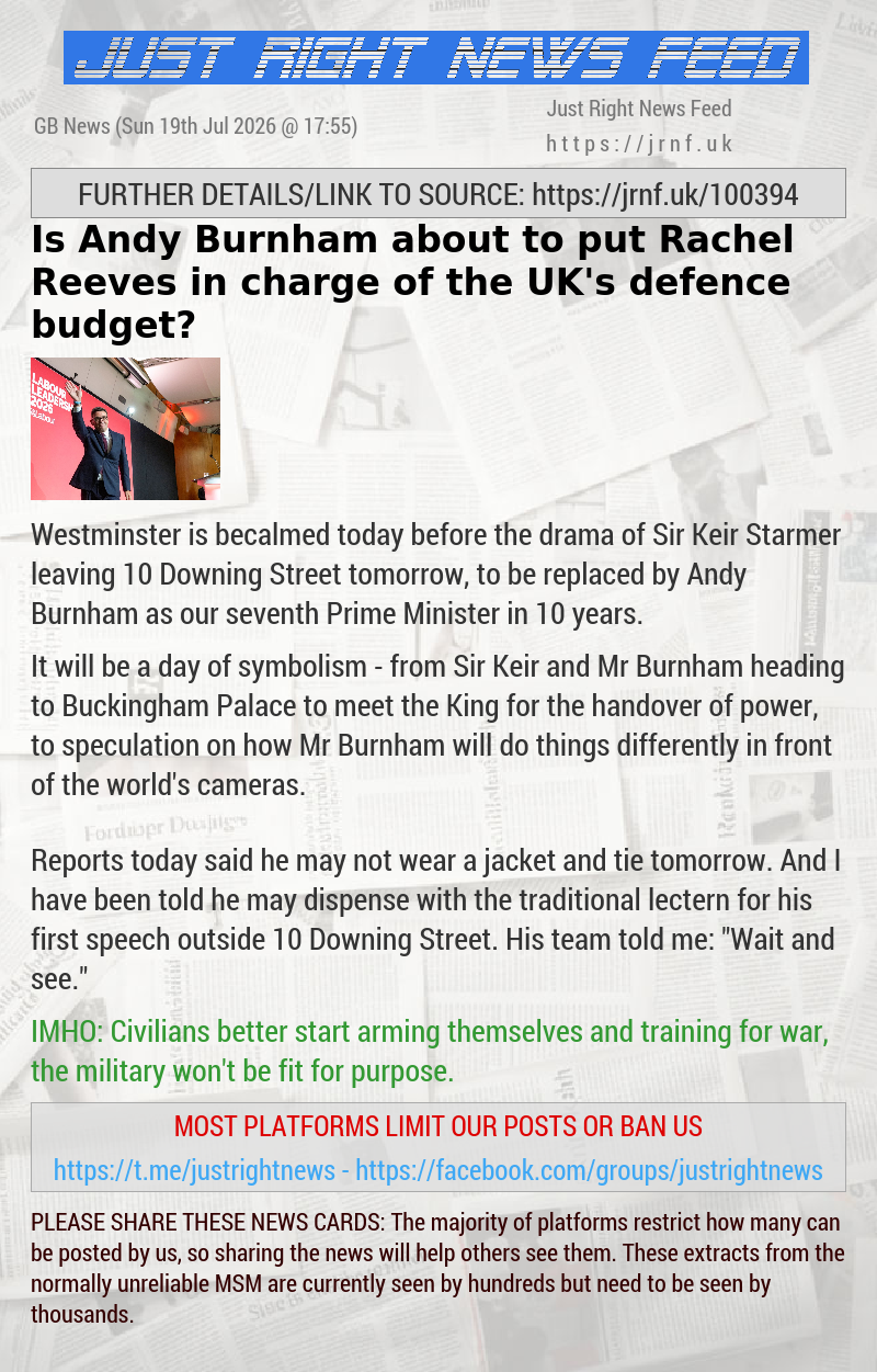 Is Andy Burnham about to put Rachel Reeves in charge of the UK’s defence budget?