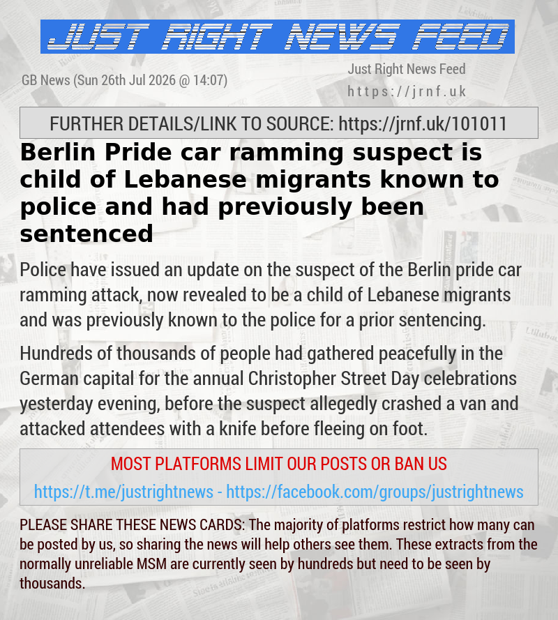 Berlin Pride car ramming suspect is child of Lebanese migrants known to police and had previously been sentenced